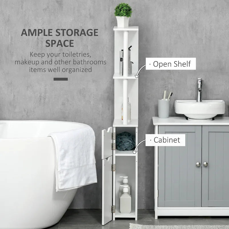 Armoire de rangement haute pour salle de bain Kleankin avec 2 étagères ouvertes et 2 portes, colonne à linge autoportante