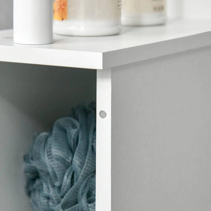 Armoire de rangement haute pour salle de bain Kleankin avec 2 étagères ouvertes et 2 portes, colonne à linge autoportante