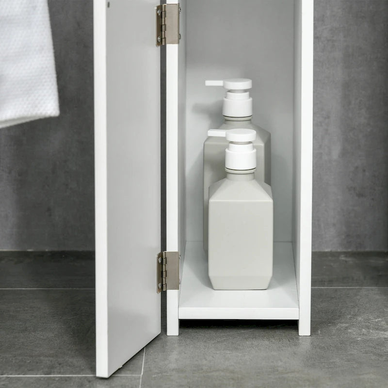 Armoire de rangement haute pour salle de bain Kleankin avec 2 étagères ouvertes et 2 portes, colonne à linge autoportante