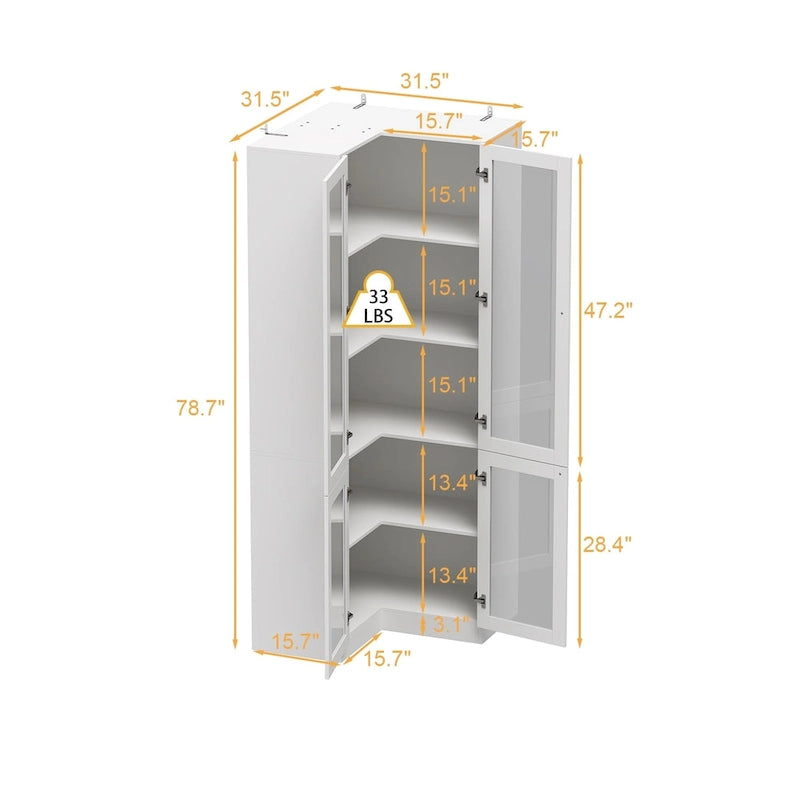 Meuble de salle de bain d'angle blanc 78,7 cm de hauteur - Rangement élégant pour toutes les pièces