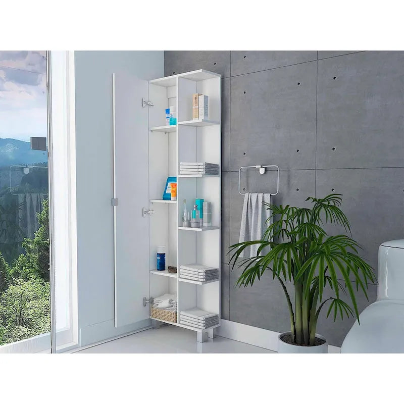 Armoire à linge avec miroir et 5 étagères ouvertes FM Furniture Los Angeles