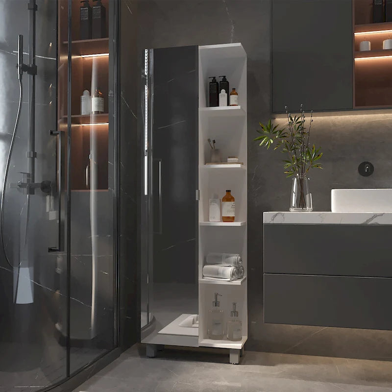 Armoire à linge avec miroir et 5 étagères ouvertes FM Furniture Los Angeles