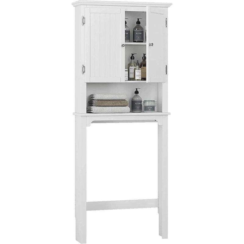 UTEX Rangement de salle de bain au-dessus des toilettes, meuble de rangement avec étagères réglables et double porte