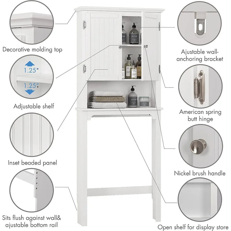 UTEX Rangement de salle de bain au-dessus des toilettes, meuble de rangement avec étagères réglables et double porte