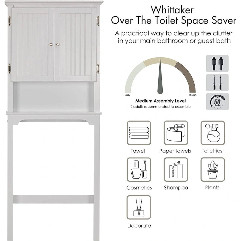 UTEX Rangement de salle de bain au-dessus des toilettes, meuble de rangement avec étagères réglables et double porte