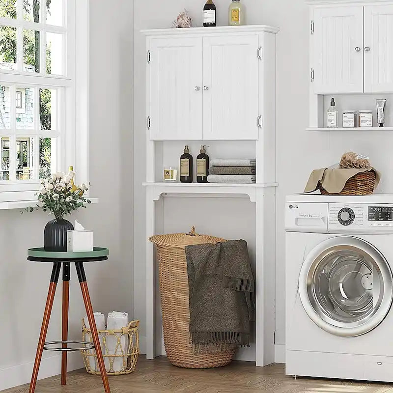 UTEX Rangement de salle de bain au-dessus des toilettes, meuble de rangement avec étagères réglables et double porte