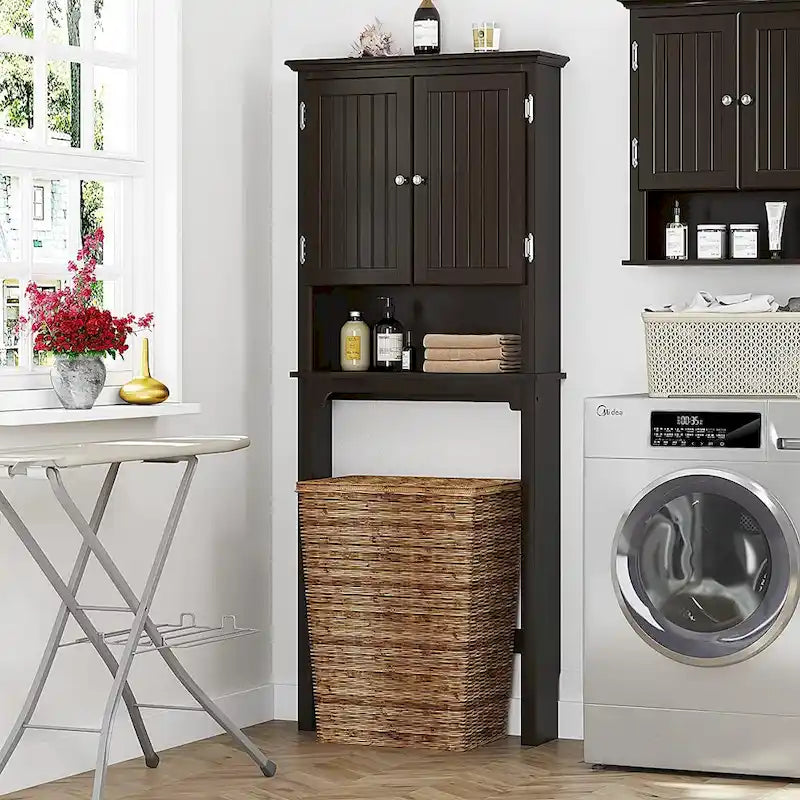UTEX Rangement de salle de bain au-dessus des toilettes, meuble de rangement avec étagères réglables et double porte