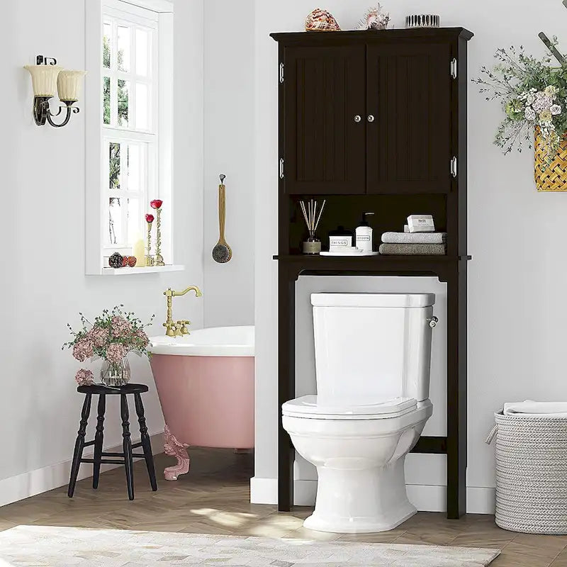 UTEX Rangement de salle de bain au-dessus des toilettes, meuble de rangement avec étagères réglables et double porte