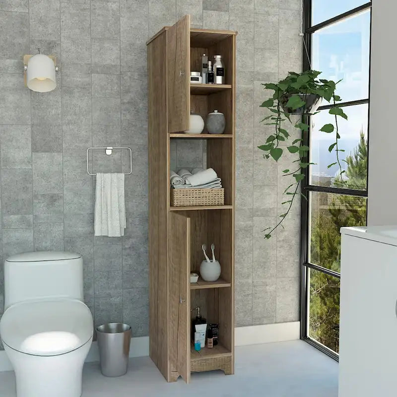 Armoire à linge Ibis de 35,5 cm de large avec portes doubles, 4 étagères intérieures et 2 placards