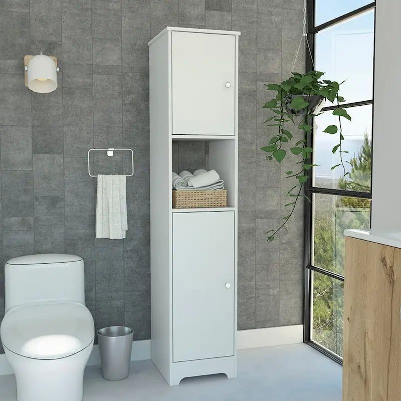 Armoire à linge Ibis de 35,5 cm de large avec portes doubles, 4 étagères intérieures et 2 placards