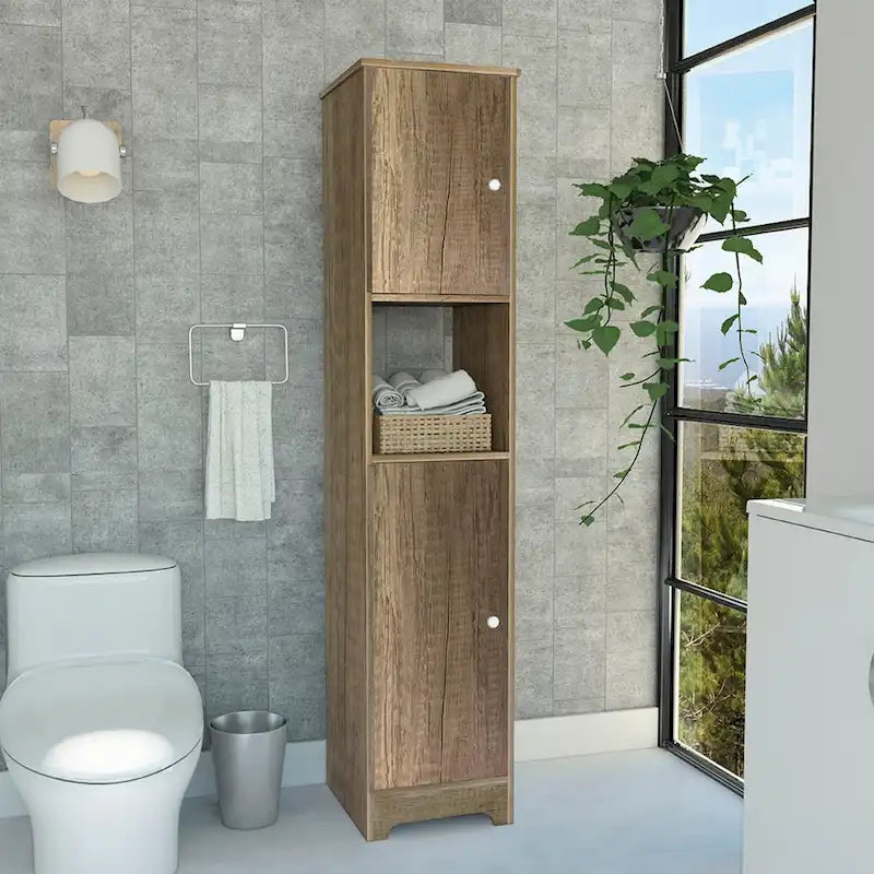 Armoire à linge Ibis de 35,5 cm de large avec portes doubles, 4 étagères intérieures et 2 placards