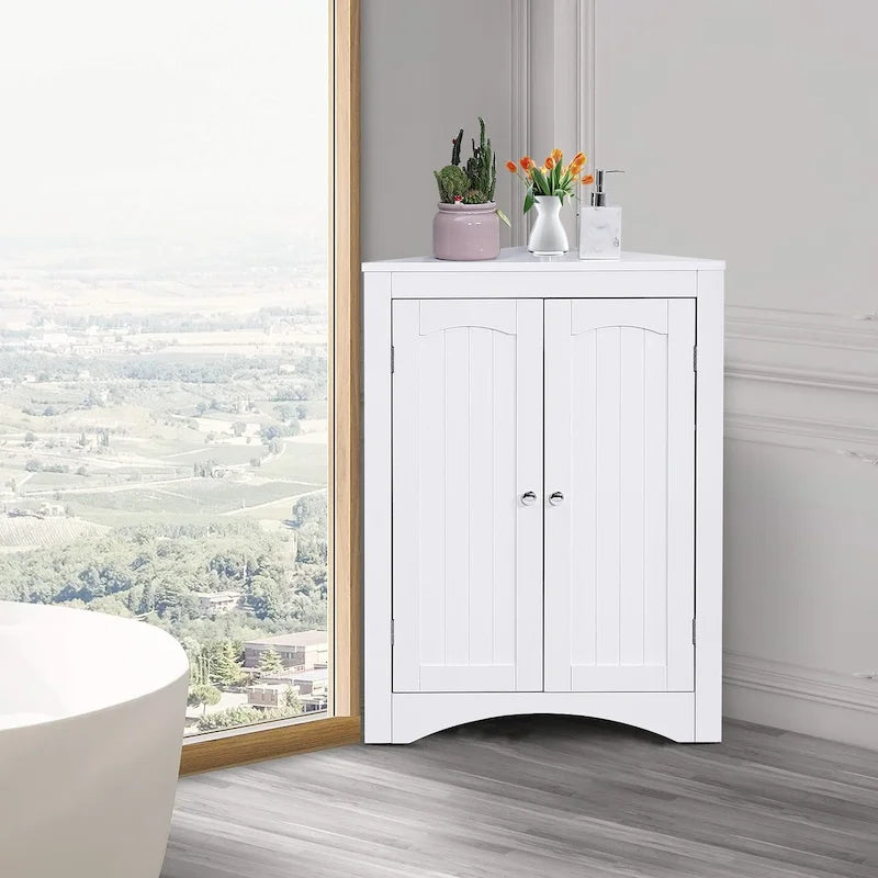 Armoire de rangement d'angle classique et élégante en bois, pour usage intérieur