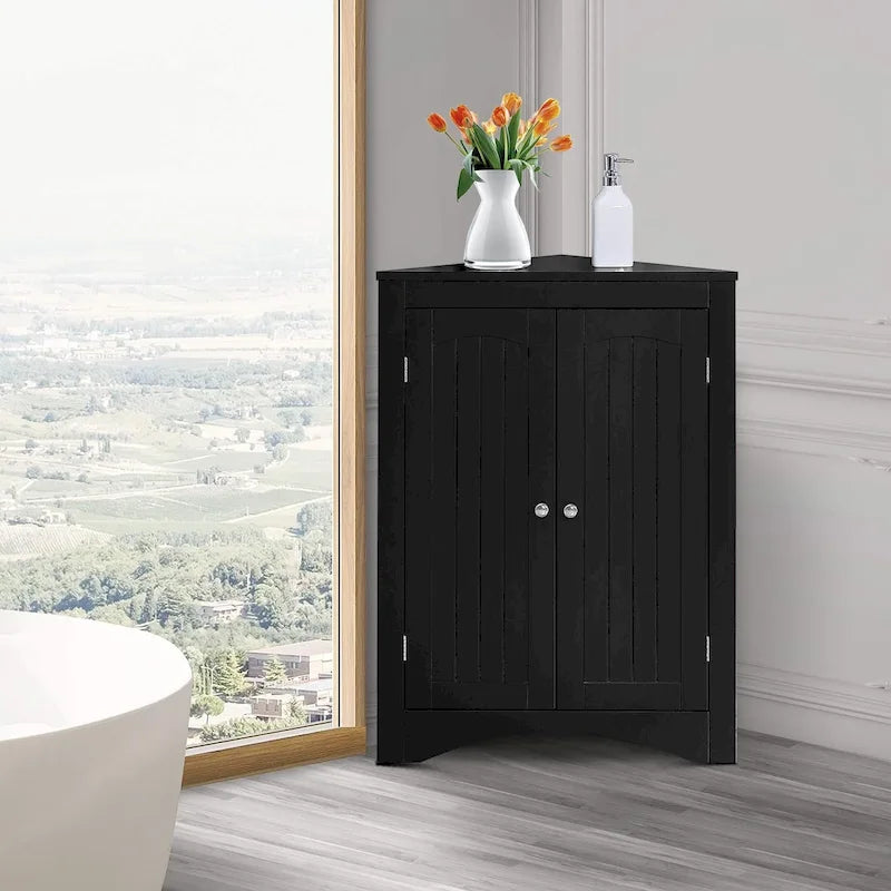 Armoire de rangement d'angle classique et élégante en bois, pour usage intérieur