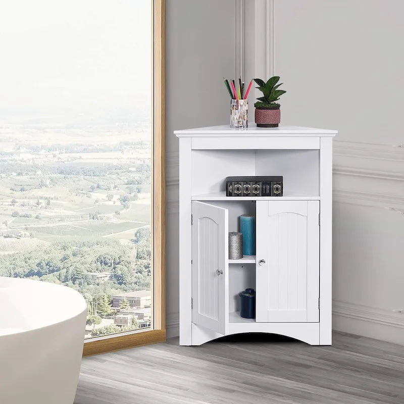 Armoire de rangement d'angle classique et élégante en bois, pour usage intérieur