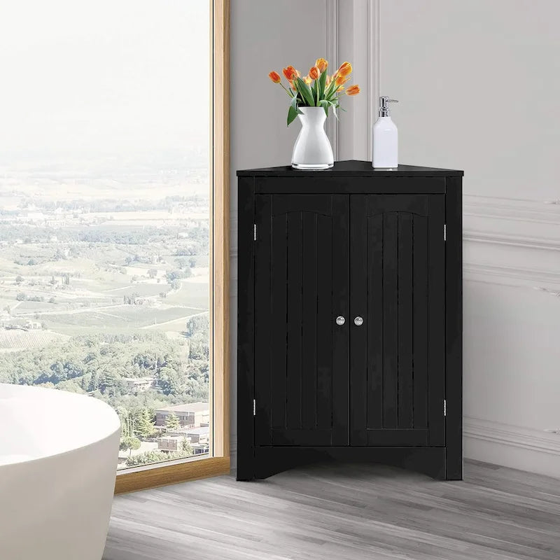Armoire de rangement d'angle classique et élégante en bois, pour usage intérieur