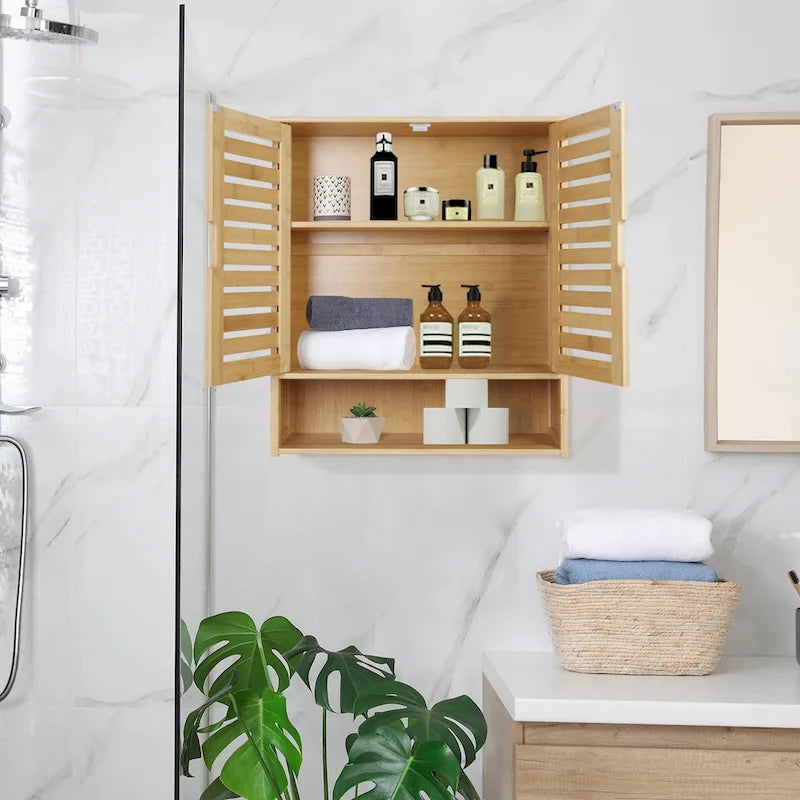 Armoire de rangement murale pour salle de bain avec étagère réglable et double porte