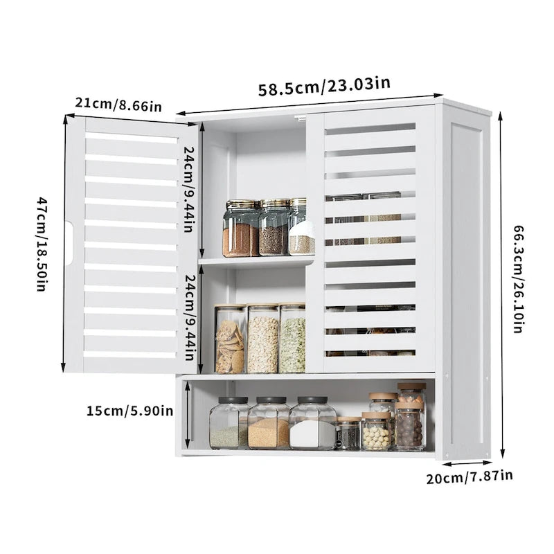 Armoire de rangement murale pour salle de bain avec étagère réglable et double porte