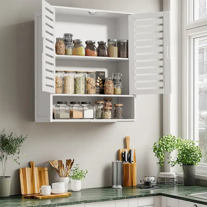 Armoire de rangement murale pour salle de bain avec étagère réglable et double porte