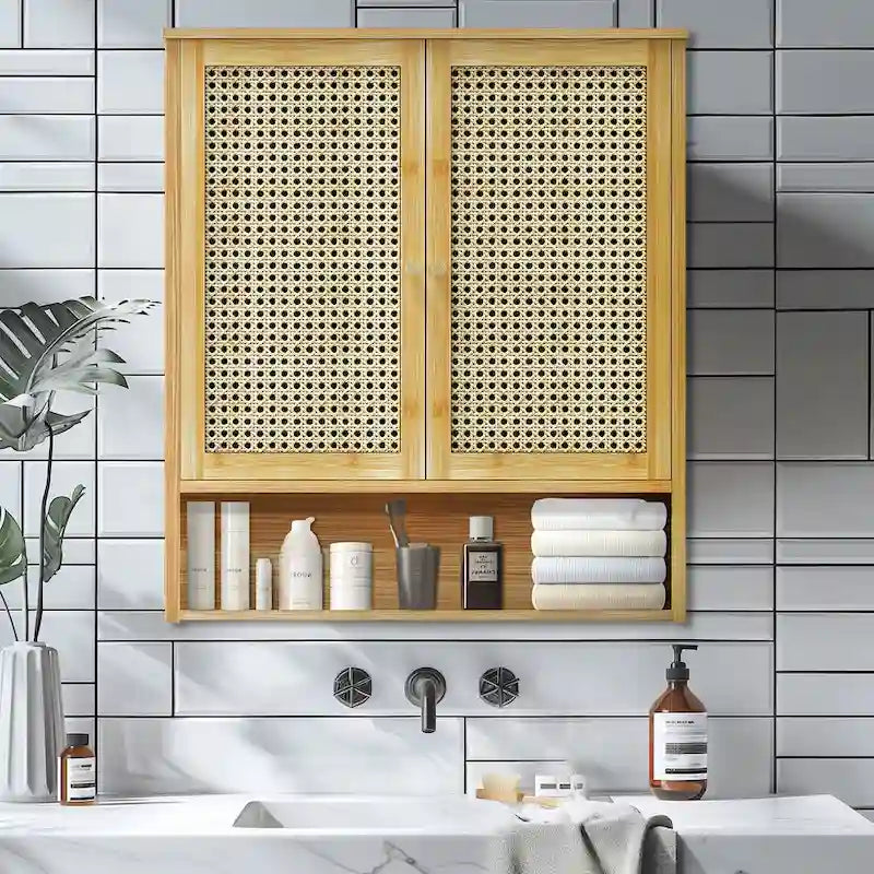 Armoire de rangement murale pour salle de bain avec étagère réglable et double porte