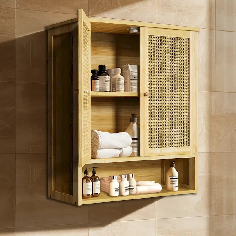 Armoire de rangement murale pour salle de bain avec étagère réglable et double porte