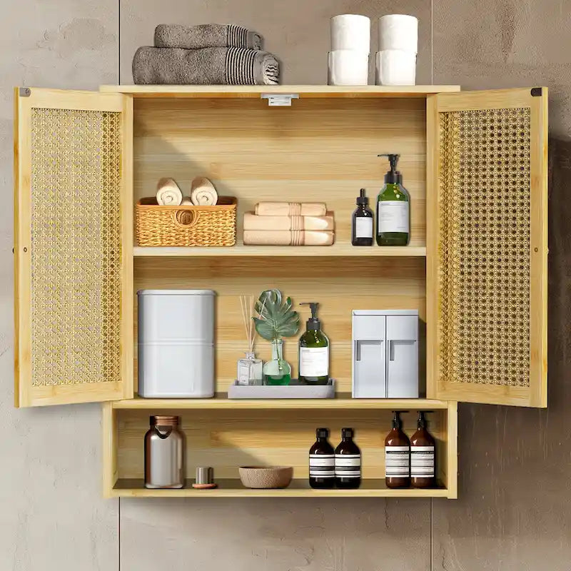 Armoire de rangement murale pour salle de bain avec étagère réglable et double porte