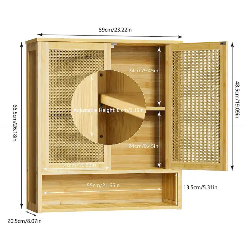 Armoire de rangement murale pour salle de bain avec étagère réglable et double porte