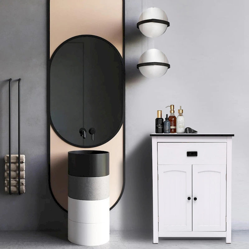 Armoire à linge de salle de bain en bois blanc et noir - 81 cm (H) x 60 cm (L) x 30 cm (P)