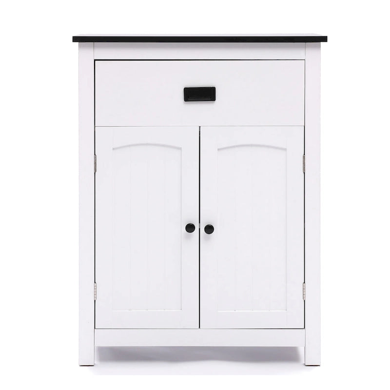 Armoire à linge de salle de bain en bois blanc et noir - 81 cm (H) x 60 cm (L) x 30 cm (P)