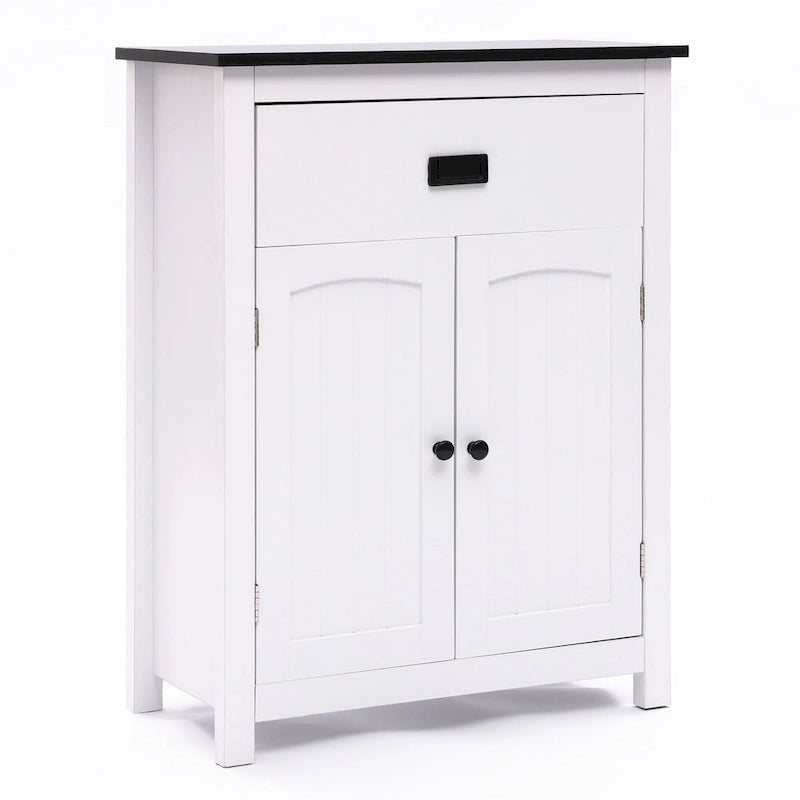 Armoire à linge de salle de bain en bois blanc et noir - 81 cm (H) x 60 cm (L) x 30 cm (P)