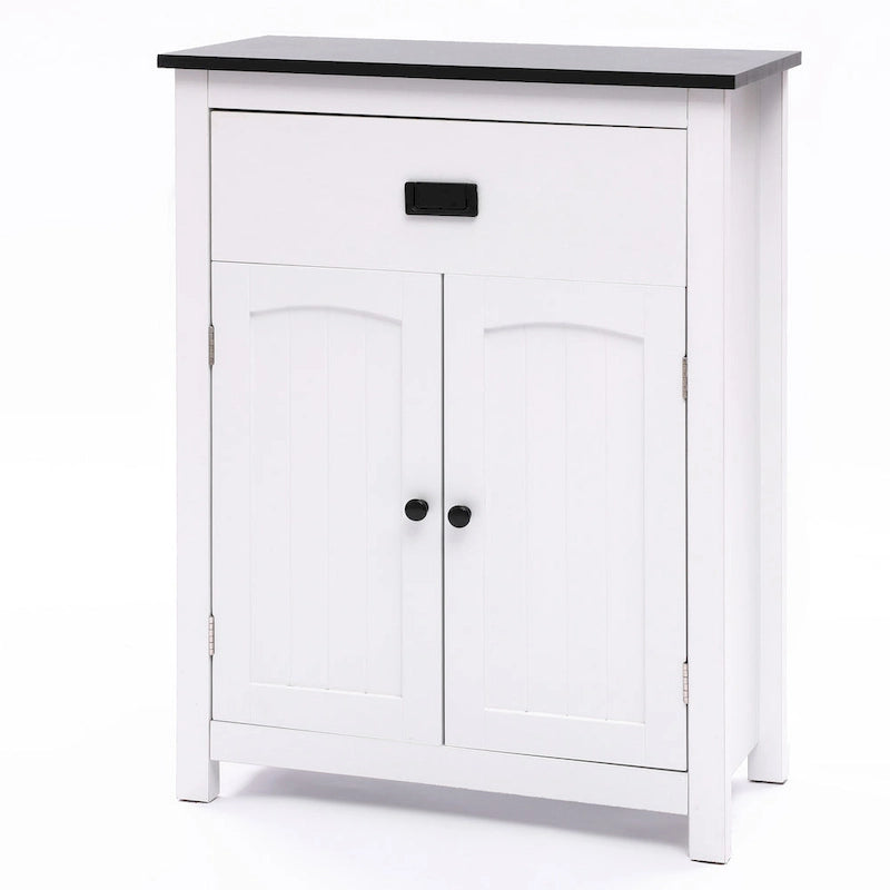 Armoire à linge de salle de bain en bois blanc et noir - 81 cm (H) x 60 cm (L) x 30 cm (P)