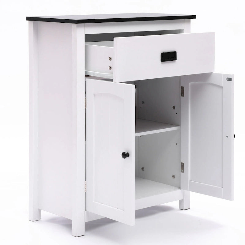 Armoire à linge de salle de bain en bois blanc et noir - 81 cm (H) x 60 cm (L) x 30 cm (P)