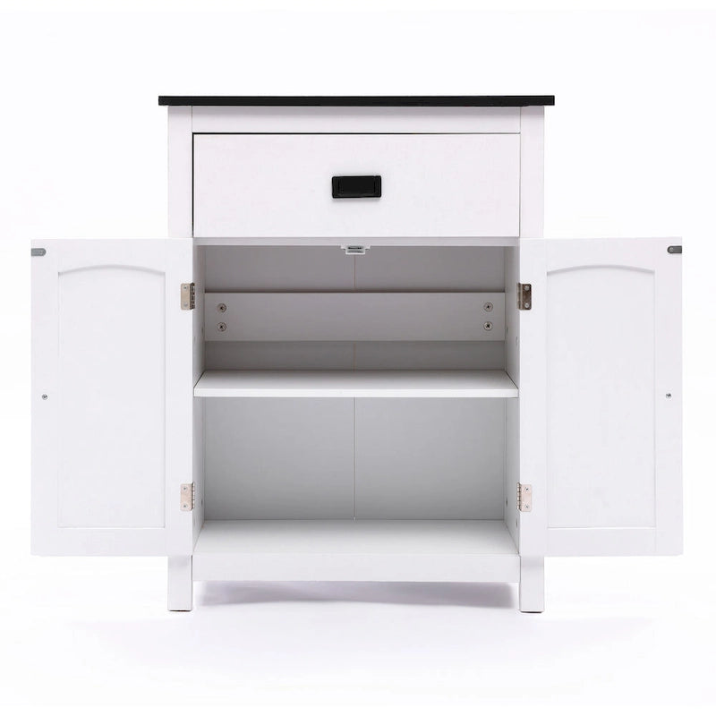 Armoire à linge de salle de bain en bois blanc et noir - 81 cm (H) x 60 cm (L) x 30 cm (P)