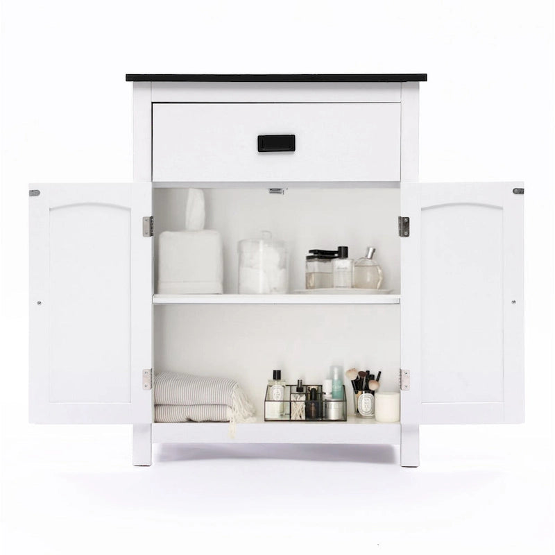 Armoire à linge de salle de bain en bois blanc et noir - 81 cm (H) x 60 cm (L) x 30 cm (P)