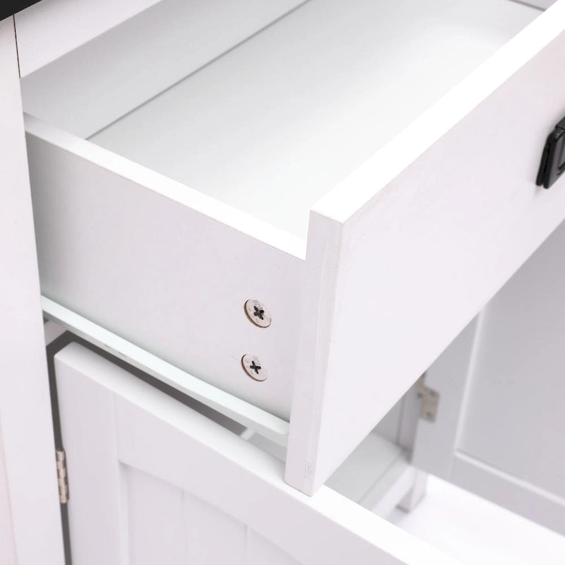 Armoire à linge de salle de bain en bois blanc et noir - 81 cm (H) x 60 cm (L) x 30 cm (P)