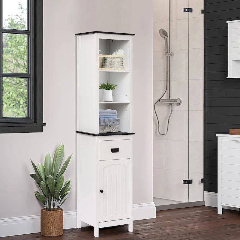 Colonne de rangement pour salle de bain en bois blanc et noir - 63 cm (H) x 15,75 cm (L) x 11,81 cm (P)