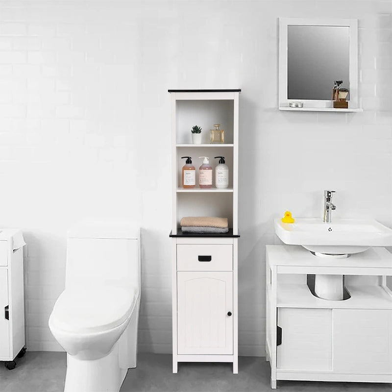 Colonne de rangement pour salle de bain en bois blanc et noir - 63 cm (H) x 15,75 cm (L) x 11,81 cm (P)