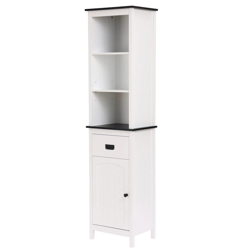 Colonne de rangement pour salle de bain en bois blanc et noir - 63 cm (H) x 15,75 cm (L) x 11,81 cm (P)