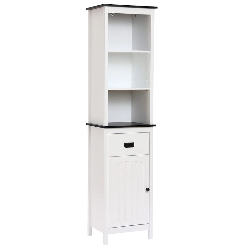 Colonne de rangement pour salle de bain en bois blanc et noir - 63 cm (H) x 15,75 cm (L) x 11,81 cm (P)