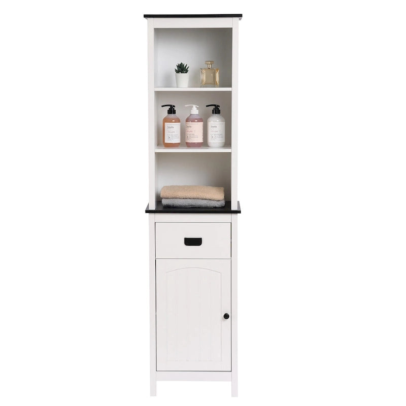 Colonne de rangement pour salle de bain en bois blanc et noir - 63 cm (H) x 15,75 cm (L) x 11,81 cm (P)