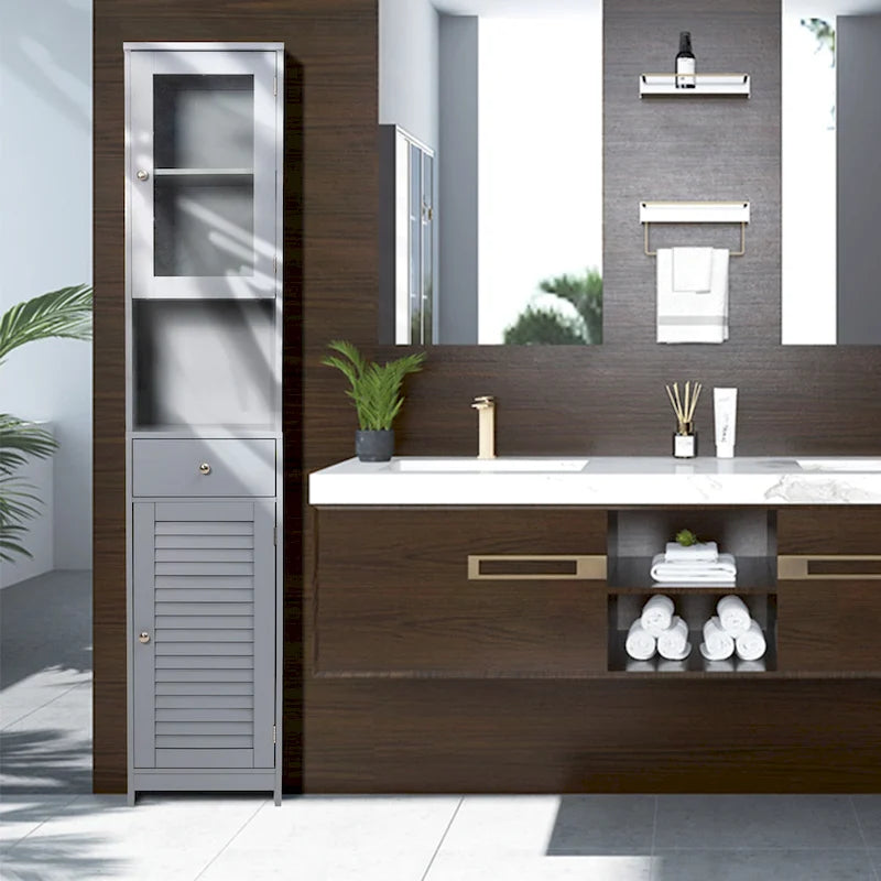 Meuble de rangement de salle de bain de 70,9 cm de hauteur avec 2 portes et 1 tiroir, tour de rangement autoportante