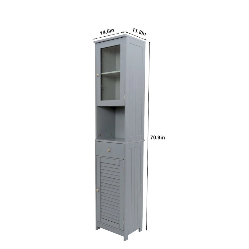Meuble de rangement de salle de bain de 70,9 cm de hauteur avec 2 portes et 1 tiroir, tour de rangement autoportante