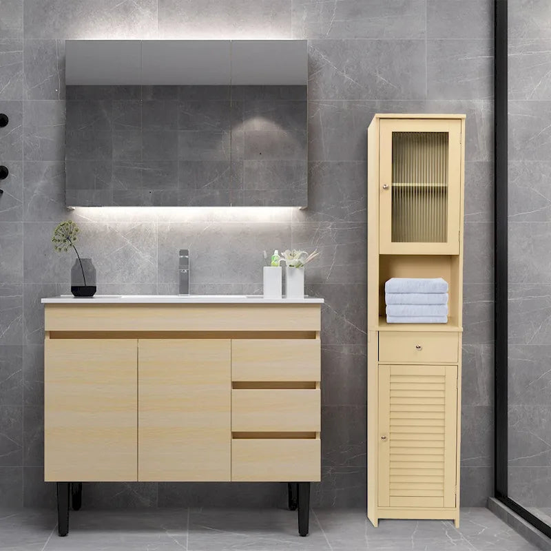 Meuble de rangement de salle de bain de 70,9 cm de hauteur avec 2 portes et 1 tiroir, tour de rangement autoportante