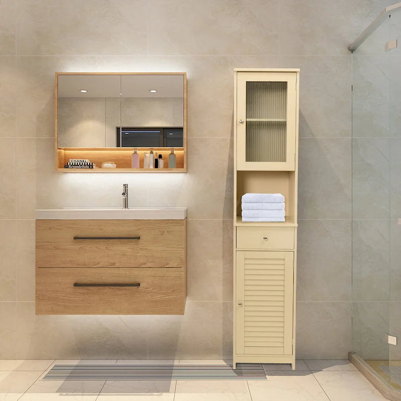 Meuble de rangement de salle de bain de 70,9 cm de hauteur avec 2 portes et 1 tiroir, tour de rangement autoportante