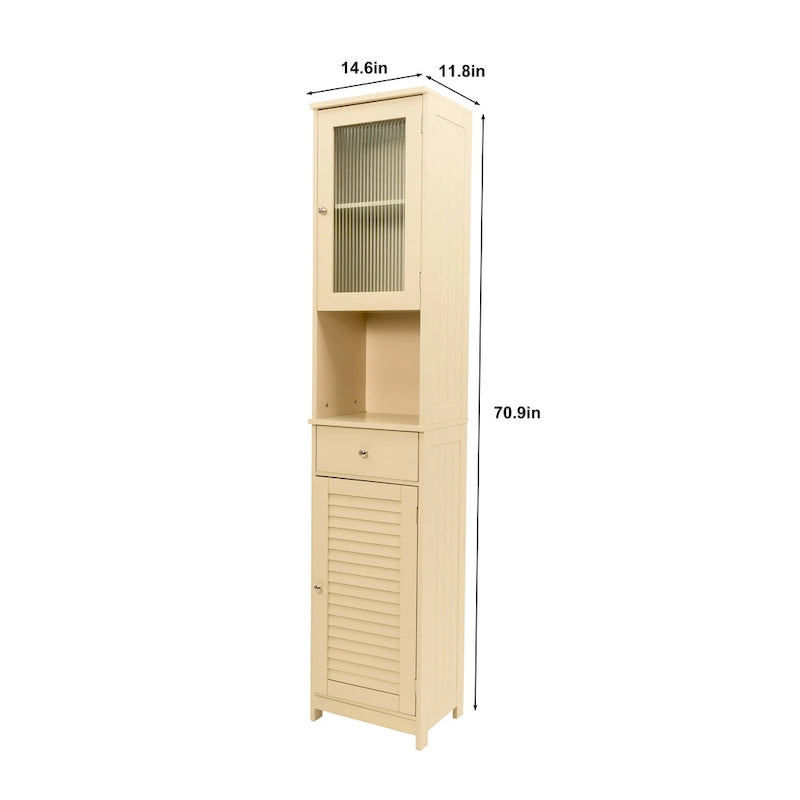Meuble de rangement de salle de bain de 70,9 cm de hauteur avec 2 portes et 1 tiroir, tour de rangement autoportante