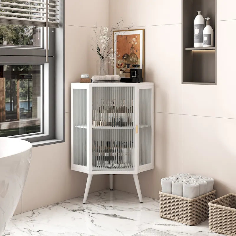 Meuble d'angle métallique de 80 cm de haut avec étagère réglable