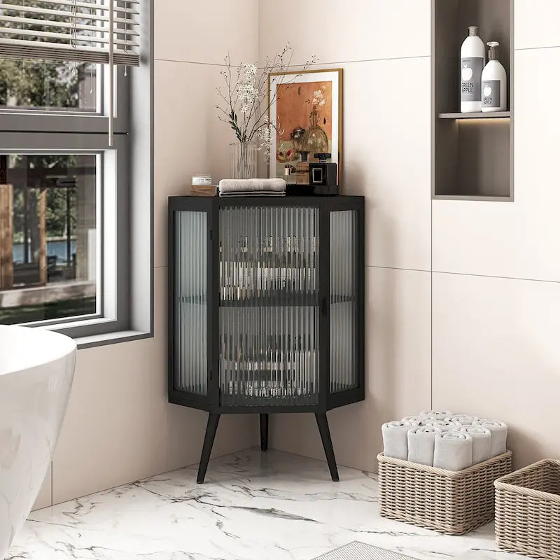 31.5 in. H Metal Floor Corner Cabinet with Adjustable Shelf
