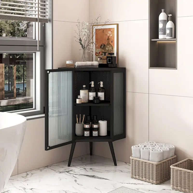 Meuble d'angle métallique de 80 cm de haut avec étagère réglable