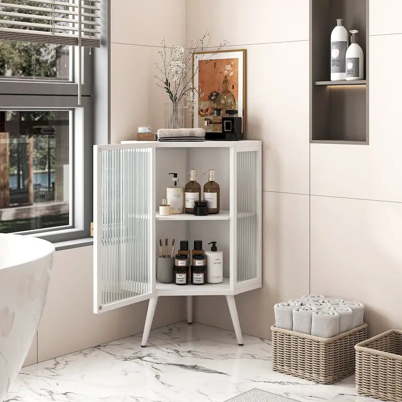 Meuble d'angle métallique de 80 cm de haut avec étagère réglable
