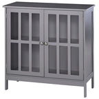 Buffet/meuble de rangement Kleankin avec 2 portes transparentes, gris, idéal pour la cuisine ou l'entrée.