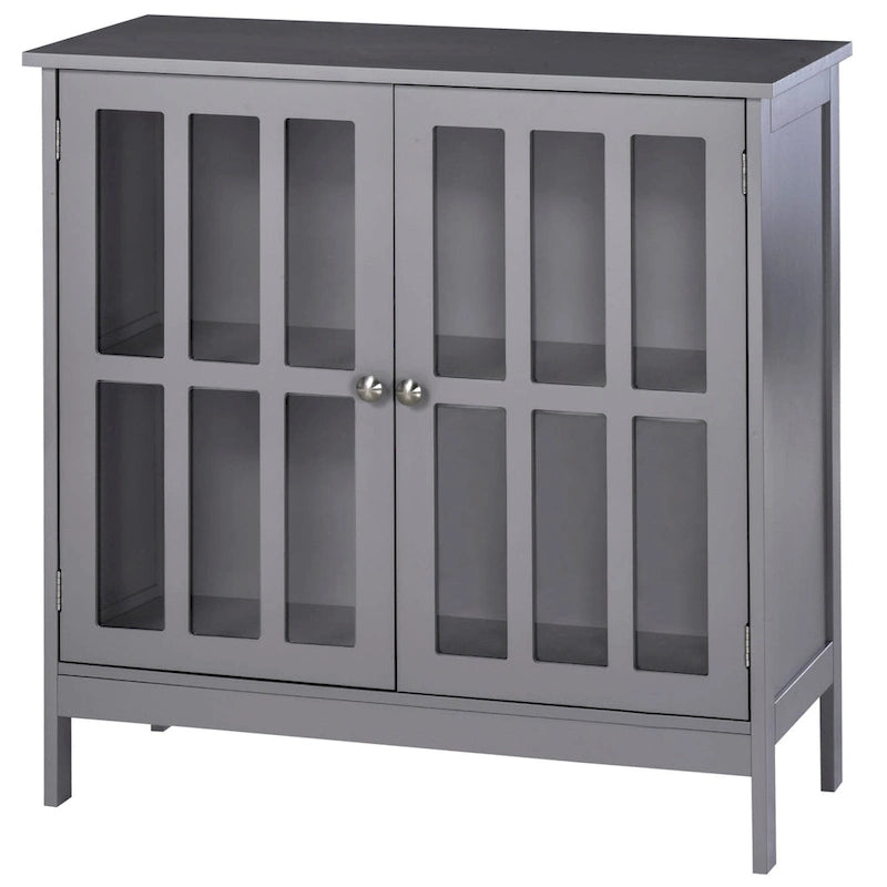 Buffet/meuble de rangement Kleankin avec 2 portes transparentes, gris, idéal pour la cuisine ou l'entrée.